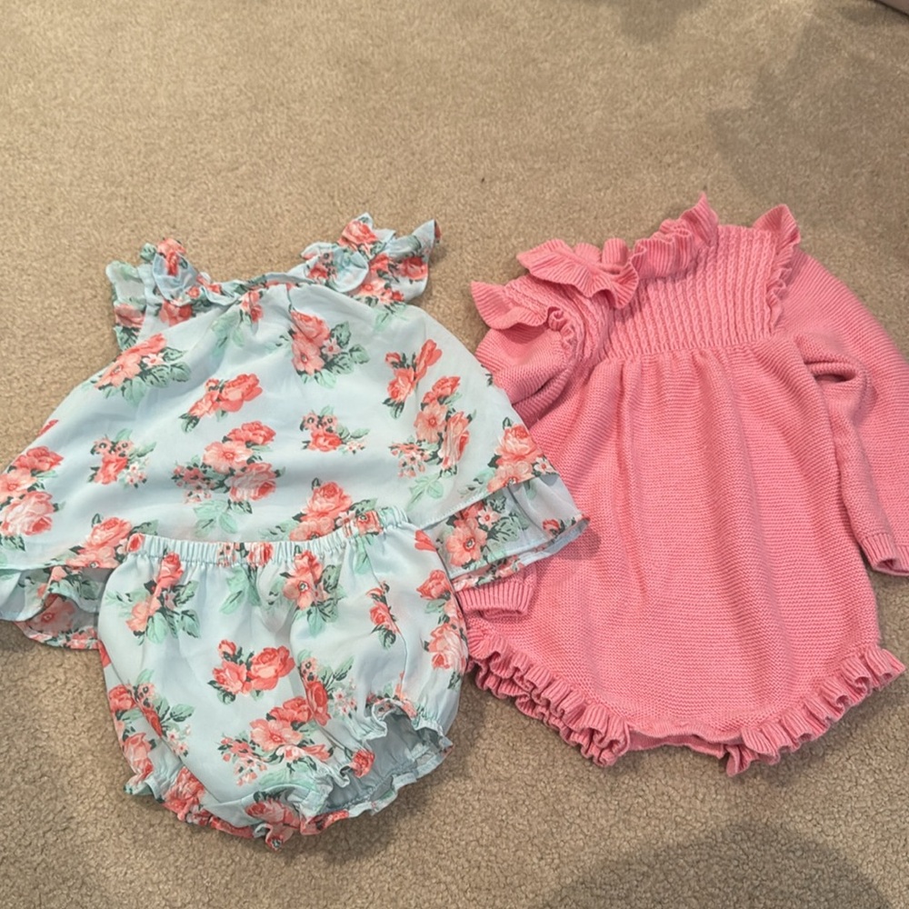 Floral set and Pink Knit Romper bundle